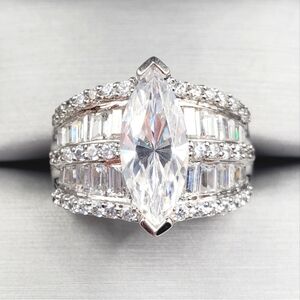 2 Carat Marquise Diamond Simulant Rhodium - 925 Sterling Silver Ring